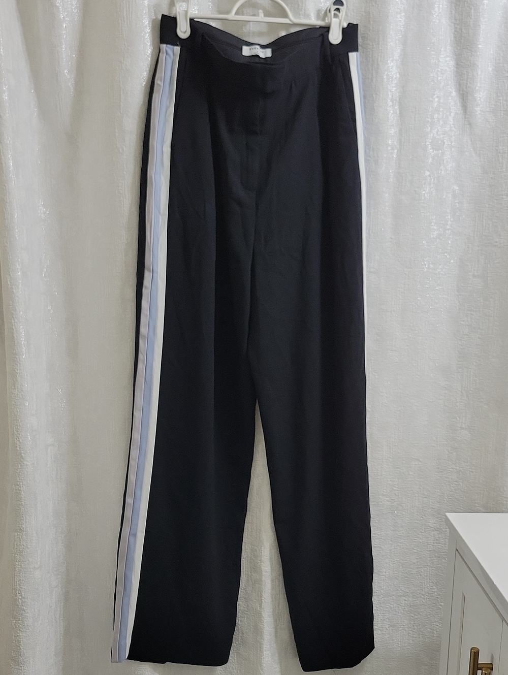 Babaton Black pants with White & Light Blue Side Stripes